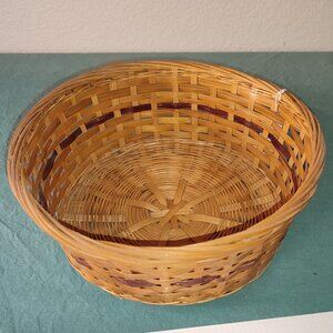 Vintage Two Tone Basket Round Circular Woven Old Quality Kitchen Office Accents
